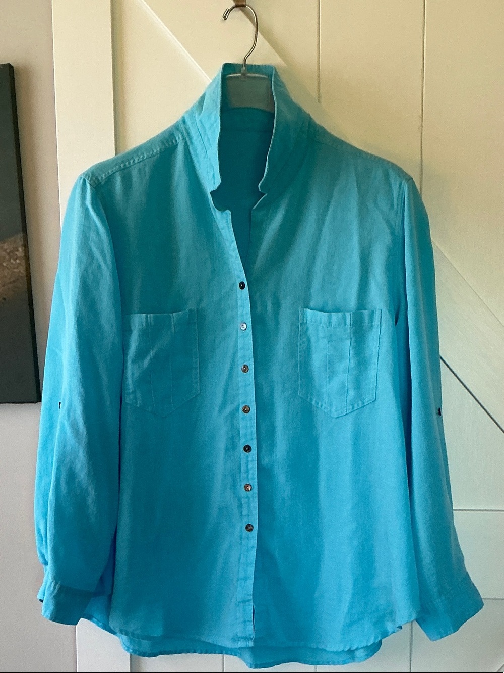 Fridaze  Casual Button-Down Shirt in Turquoise Blue